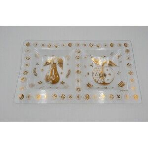 Georges Briard Gold Forbidded Fruit Divided Glass Signed Serving Relish Dish